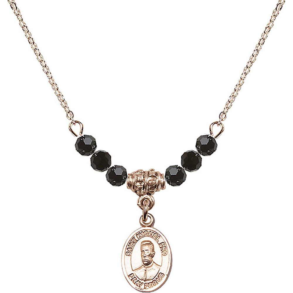 14kt Gold Filled Blessed Miguel Pro Birthstone Necklace with Jet Beads - 9389