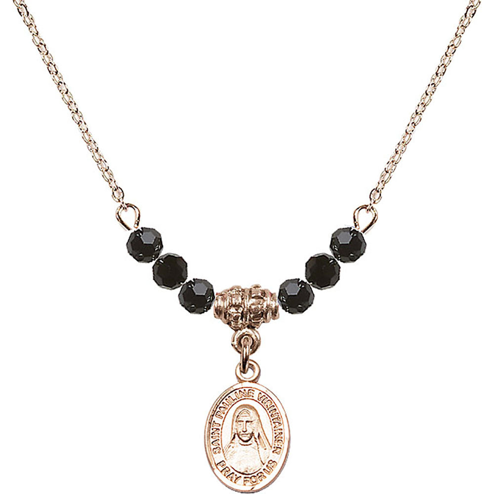 14kt Gold Filled Saint Pauline Visintainer Birthstone Necklace with Jet Beads - 9391