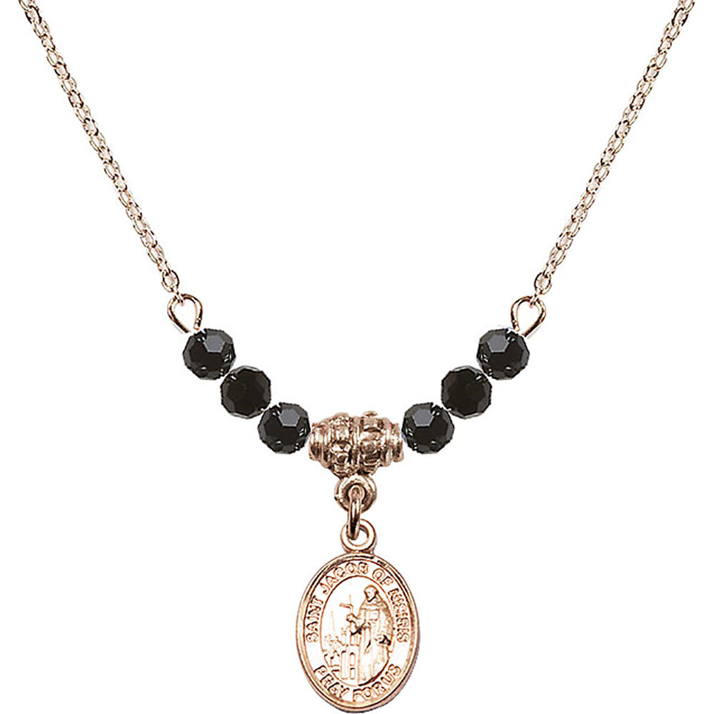 14kt Gold Filled Saint Jacob of Nisibis Birthstone Necklace with Jet Beads - 9392