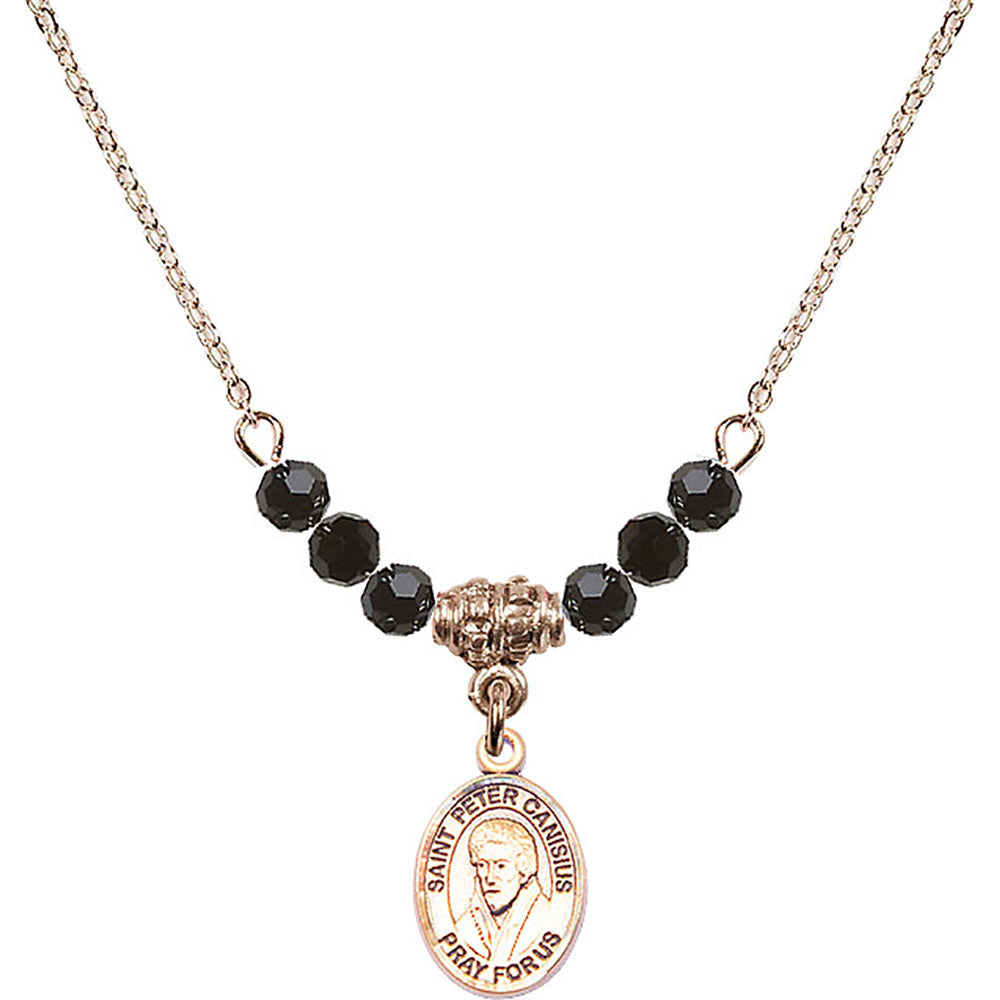 14kt Gold Filled Saint Peter Canisius Birthstone Necklace with Jet Beads - 9393