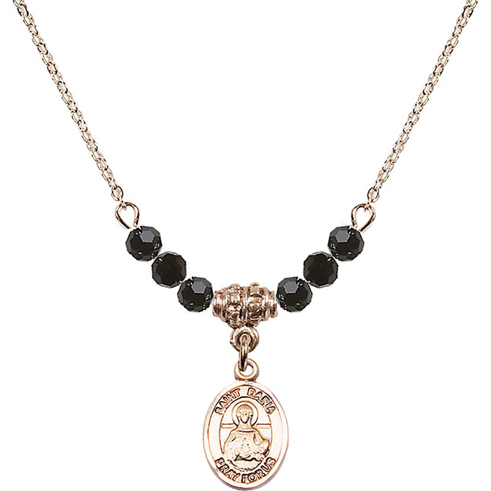 14kt Gold Filled Saint Daria Birthstone Necklace with Jet Beads - 9396