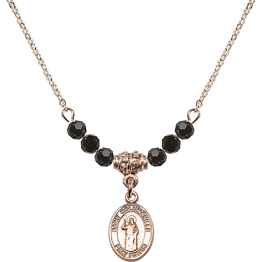 14kt Gold Filled Saint Columbkille Birthstone Necklace with Jet Beads - 9399