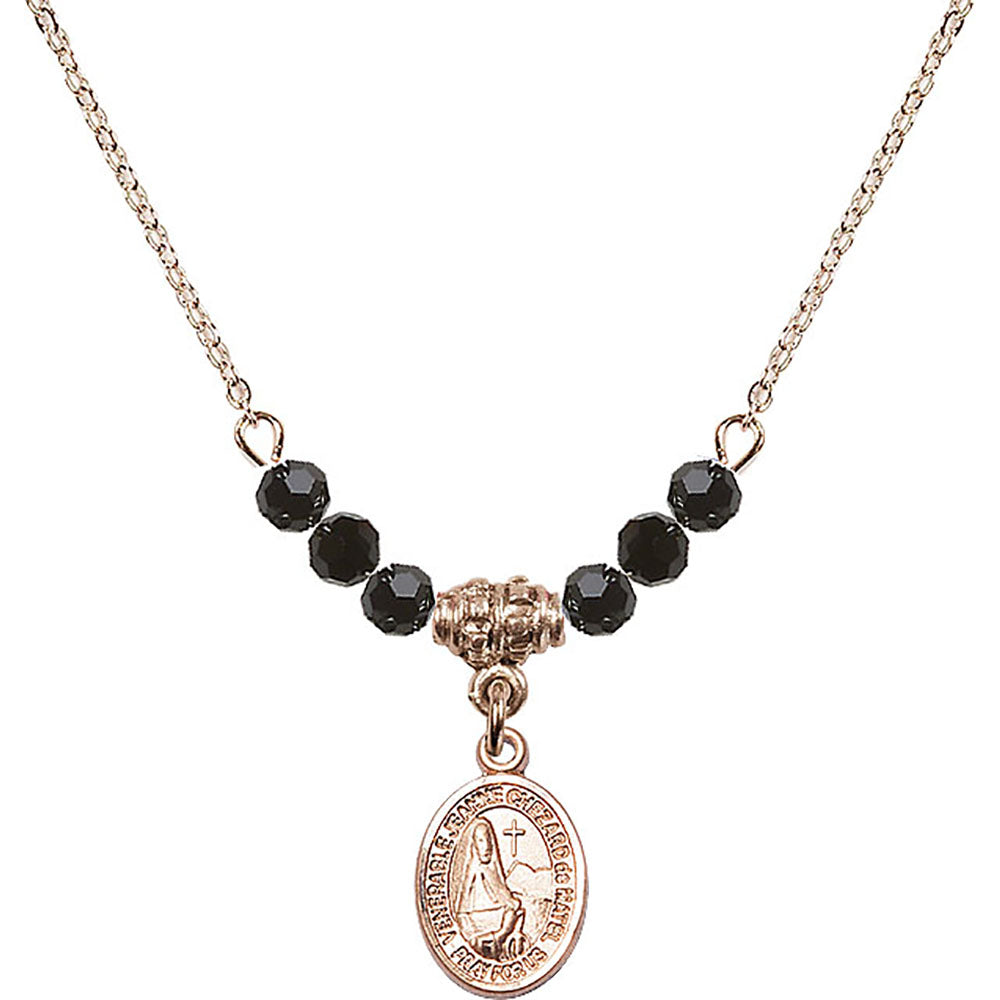 14kt Gold Filled Saint Jeanne Chezard de Matel Birthstone Necklace with Jet Beads - 9401