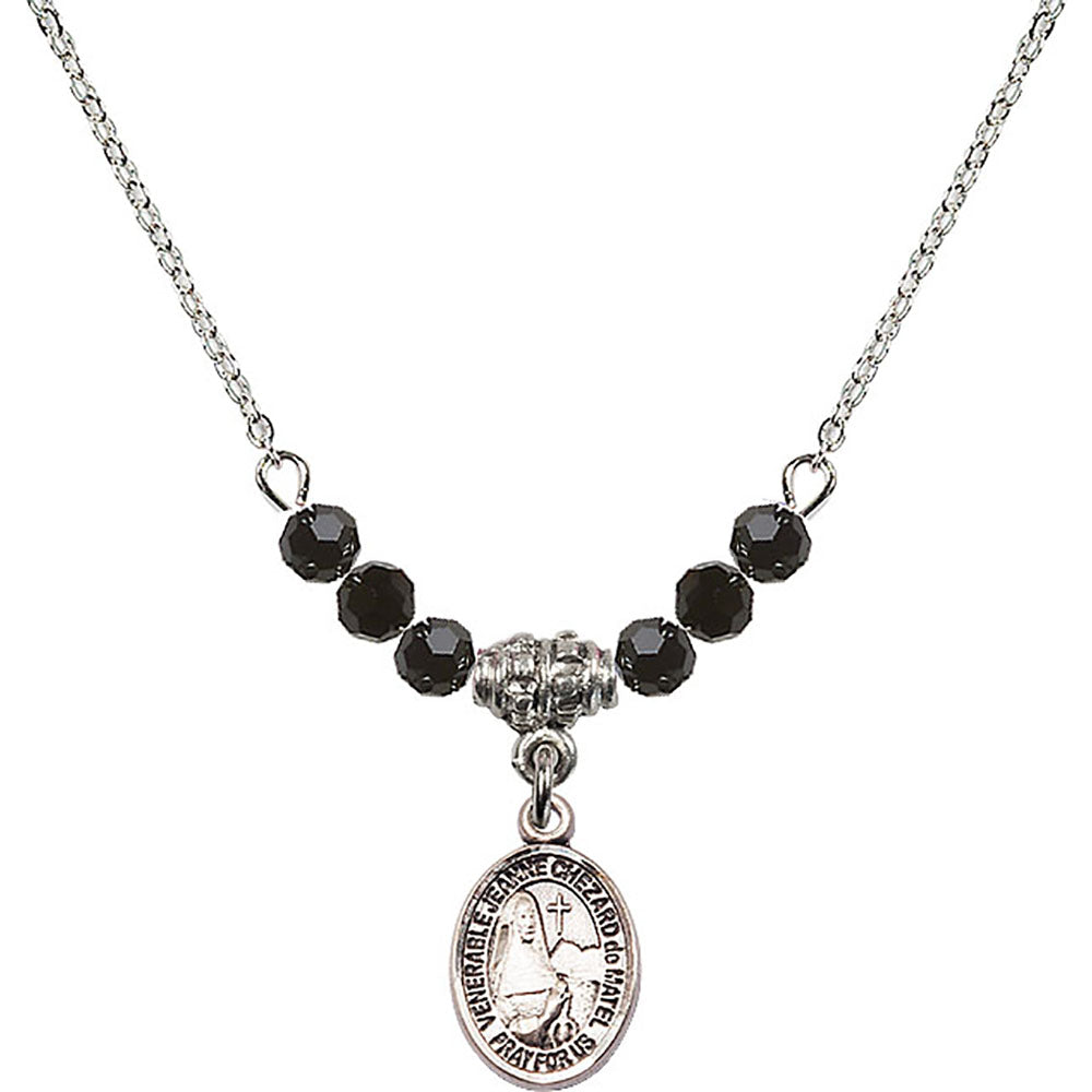 Sterling Silver Saint Jeanne Chezard de Matel Birthstone Necklace with Jet Beads - 9401
