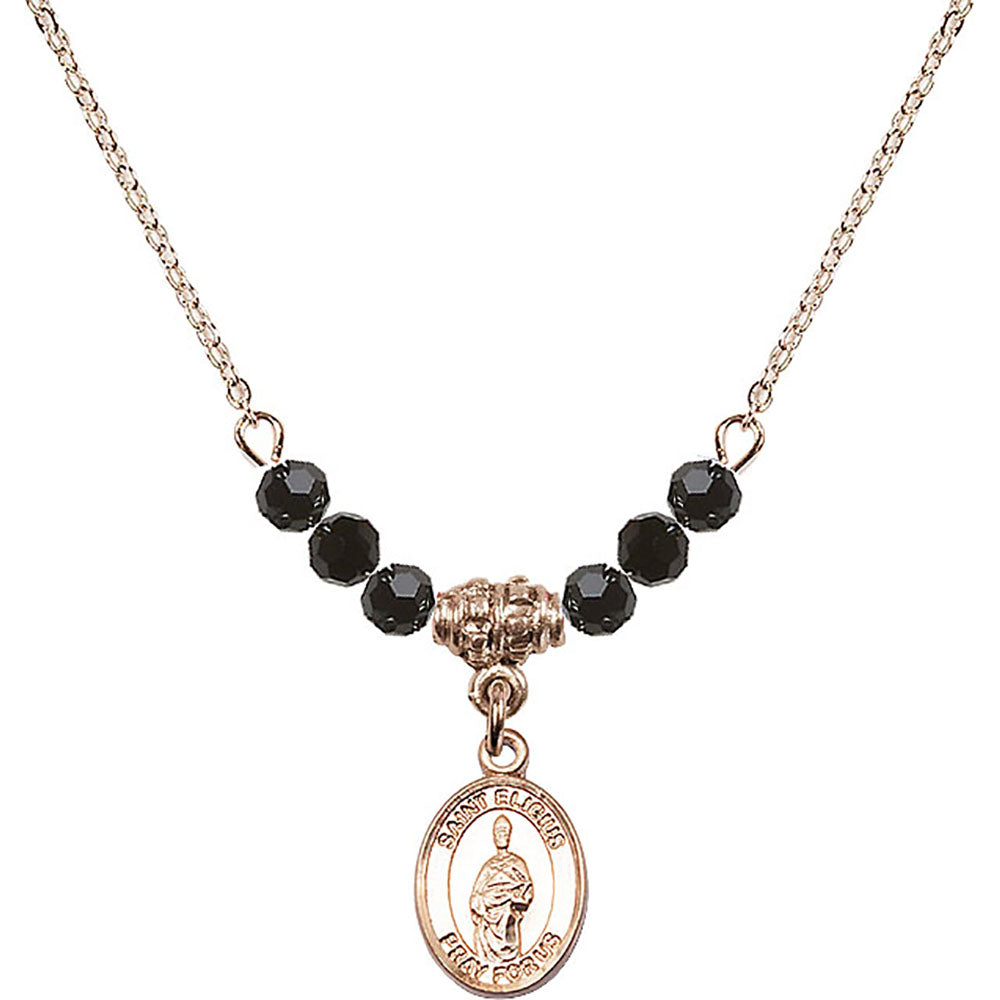 14kt Gold Filled Saint Eligius Birthstone Necklace with Jet Beads - 9402