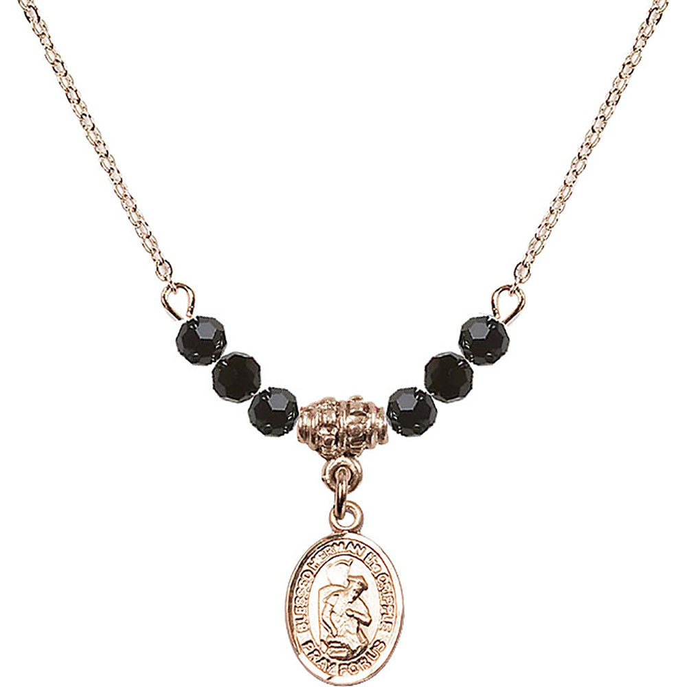 14kt Gold Filled Blessed Herman the Cripple Birthstone Necklace with Jet Beads - 9403