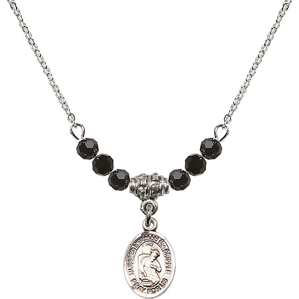 Sterling Silver Blessed Herman the Cripple Birthstone Necklace with Jet Beads - 9403