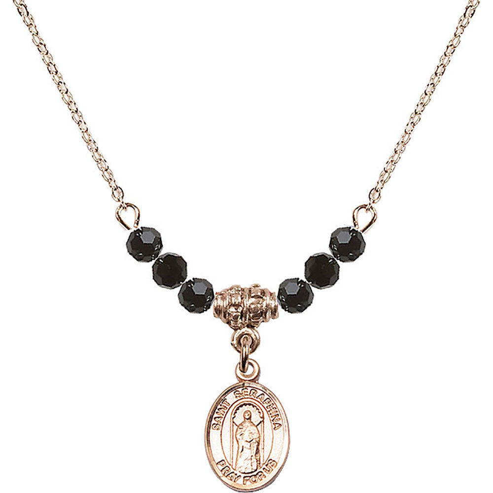 14kt Gold Filled Saint Seraphina Birthstone Necklace with Jet Beads - 9405
