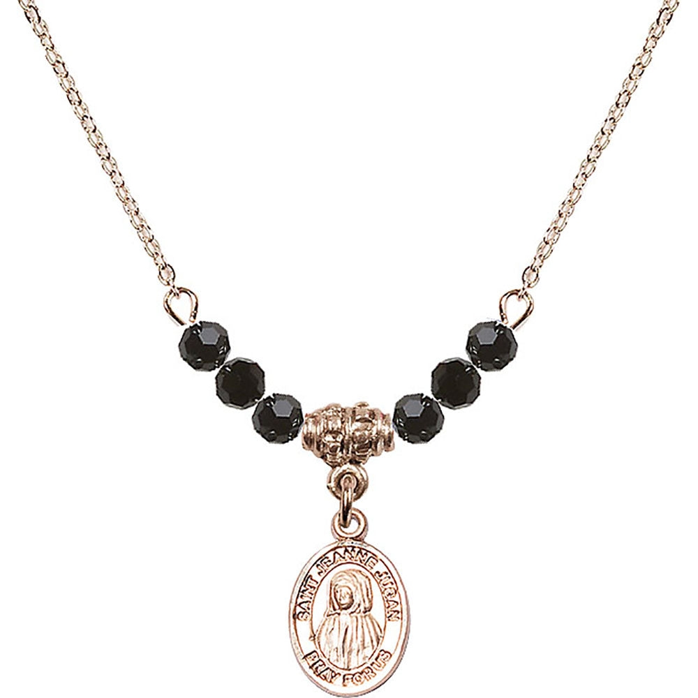 14kt Gold Filled Saint Jeanne Jugan Birthstone Necklace with Jet Beads - 9409