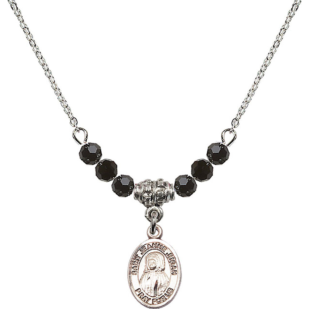 Sterling Silver Saint Jeanne Jugan Birthstone Necklace with Jet Beads - 9409
