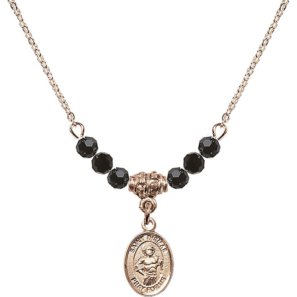 14kt Gold Filled Saint Dismas Birthstone Necklace with Jet Beads - 9418