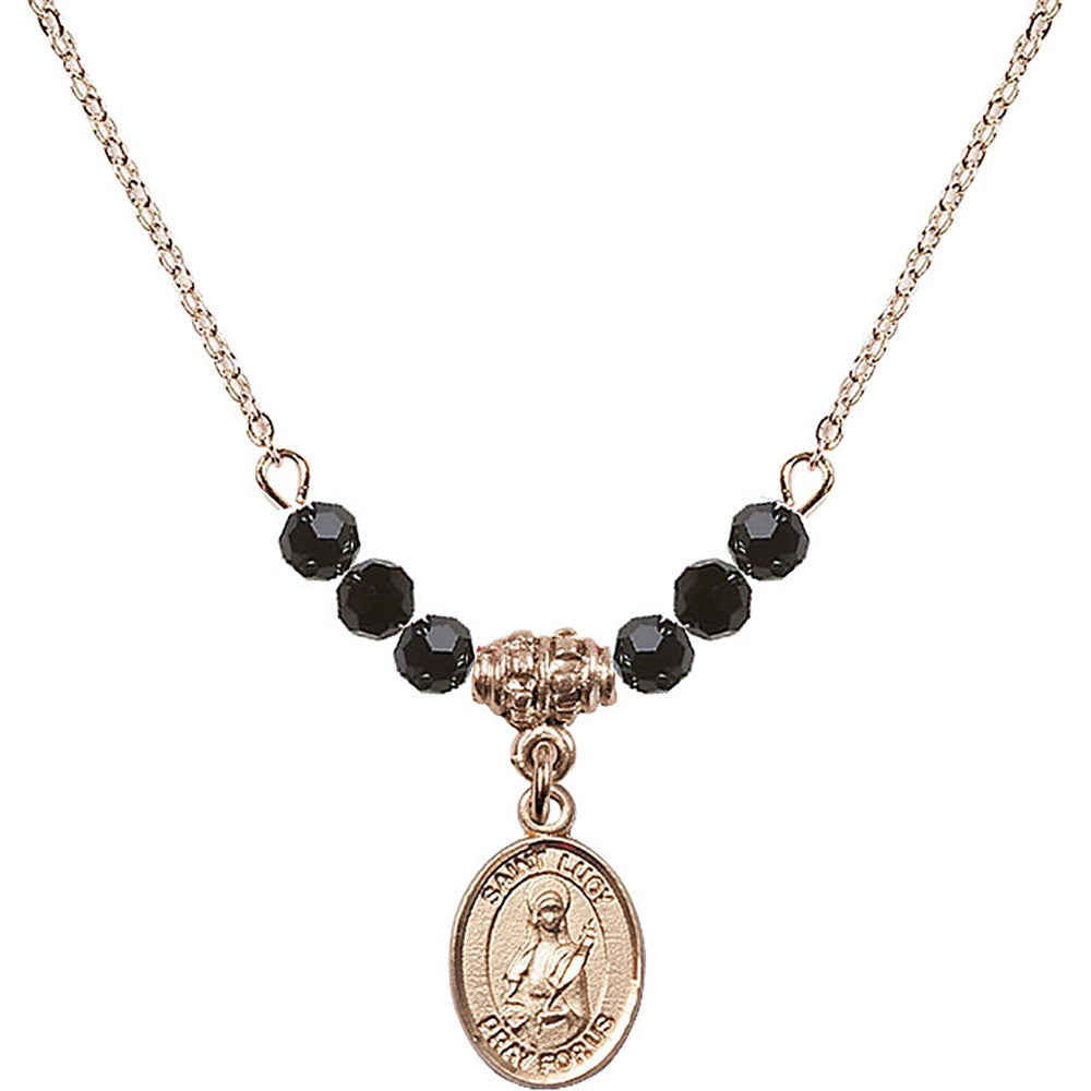 14kt Gold Filled Saint Lucy Birthstone Necklace with Jet Beads - 9422