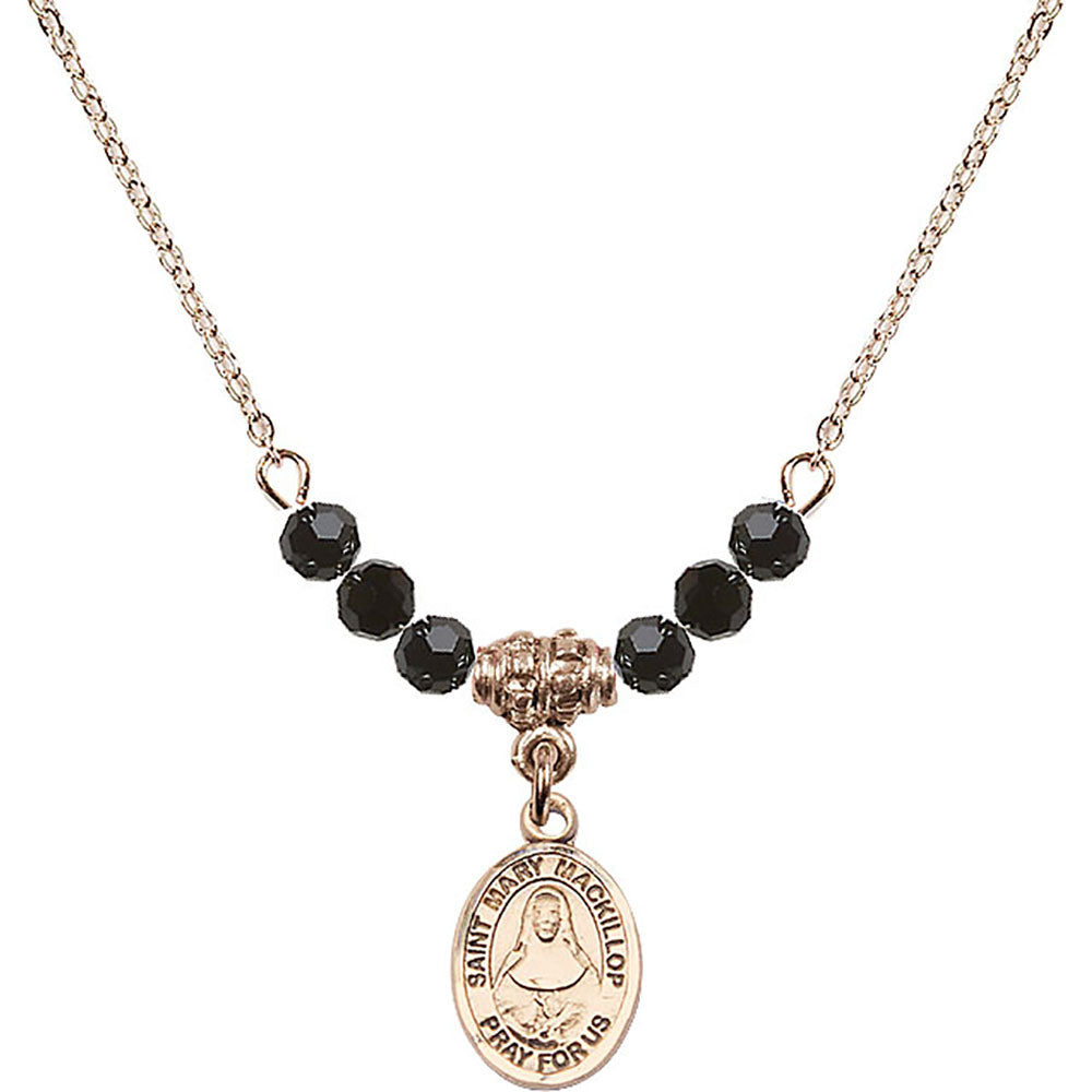 14kt Gold Filled Saint Mary Mackillop Birthstone Necklace with Jet Beads - 9425