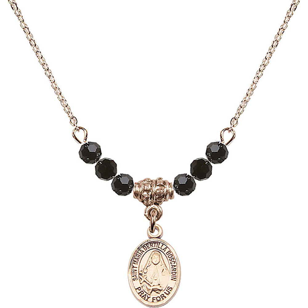 14kt Gold Filled Saint Maria Bertilla Boscardin Birthstone Necklace with Jet Beads - 9428
