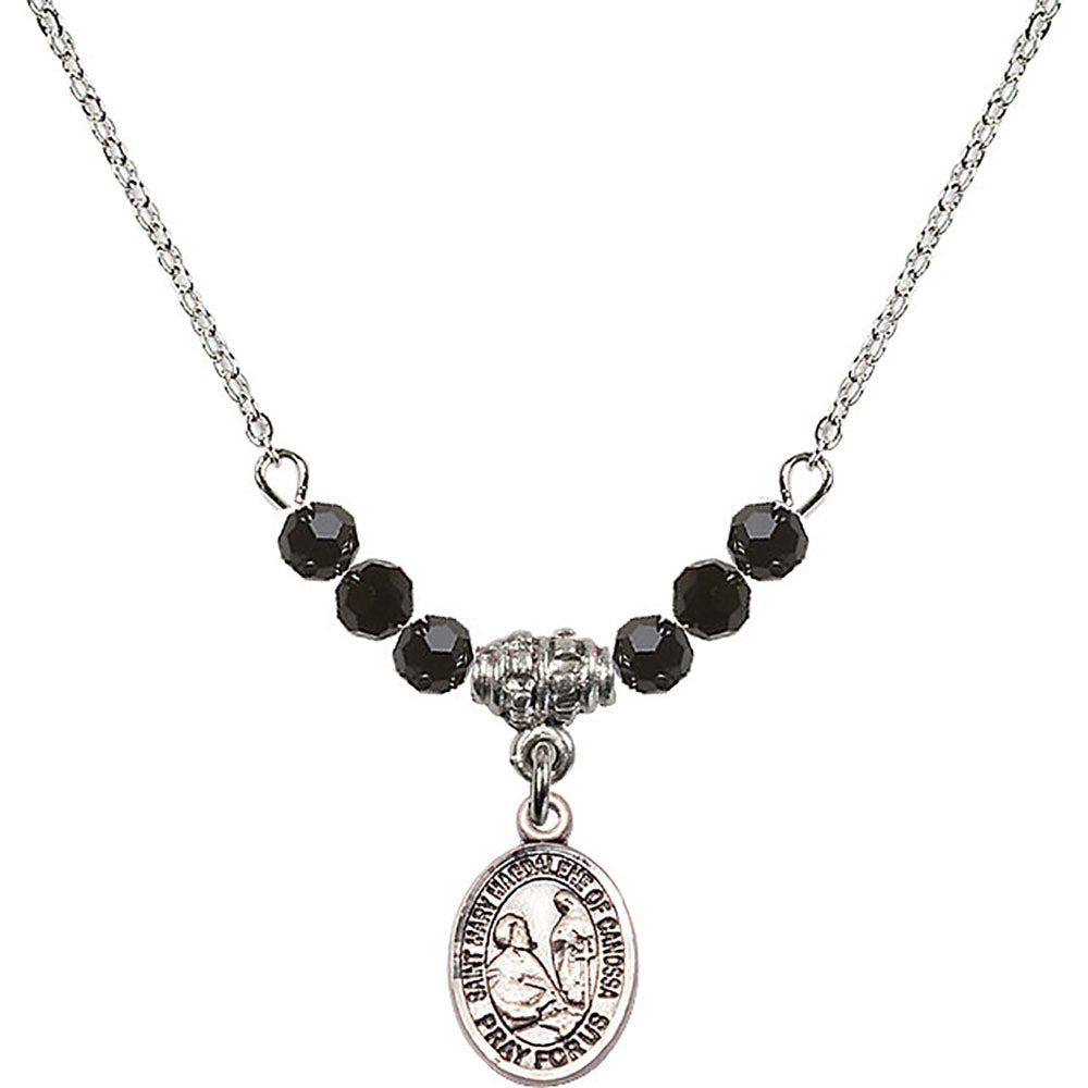 Sterling Silver Saint Mary Magdalene of Canossa Birthstone Necklace with Jet Beads - 9429