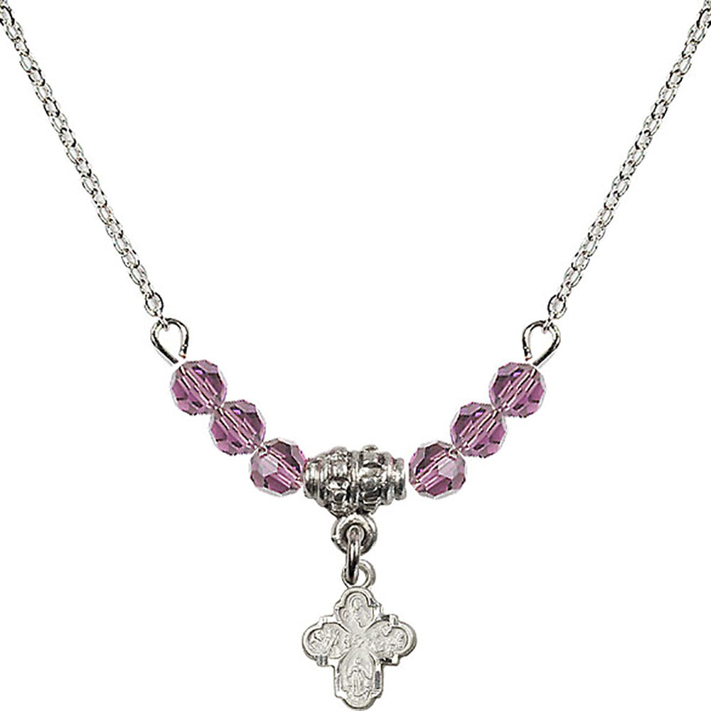 Sterling Silver 4-Way Birthstone Necklace with Light Amethyst Beads - 0207