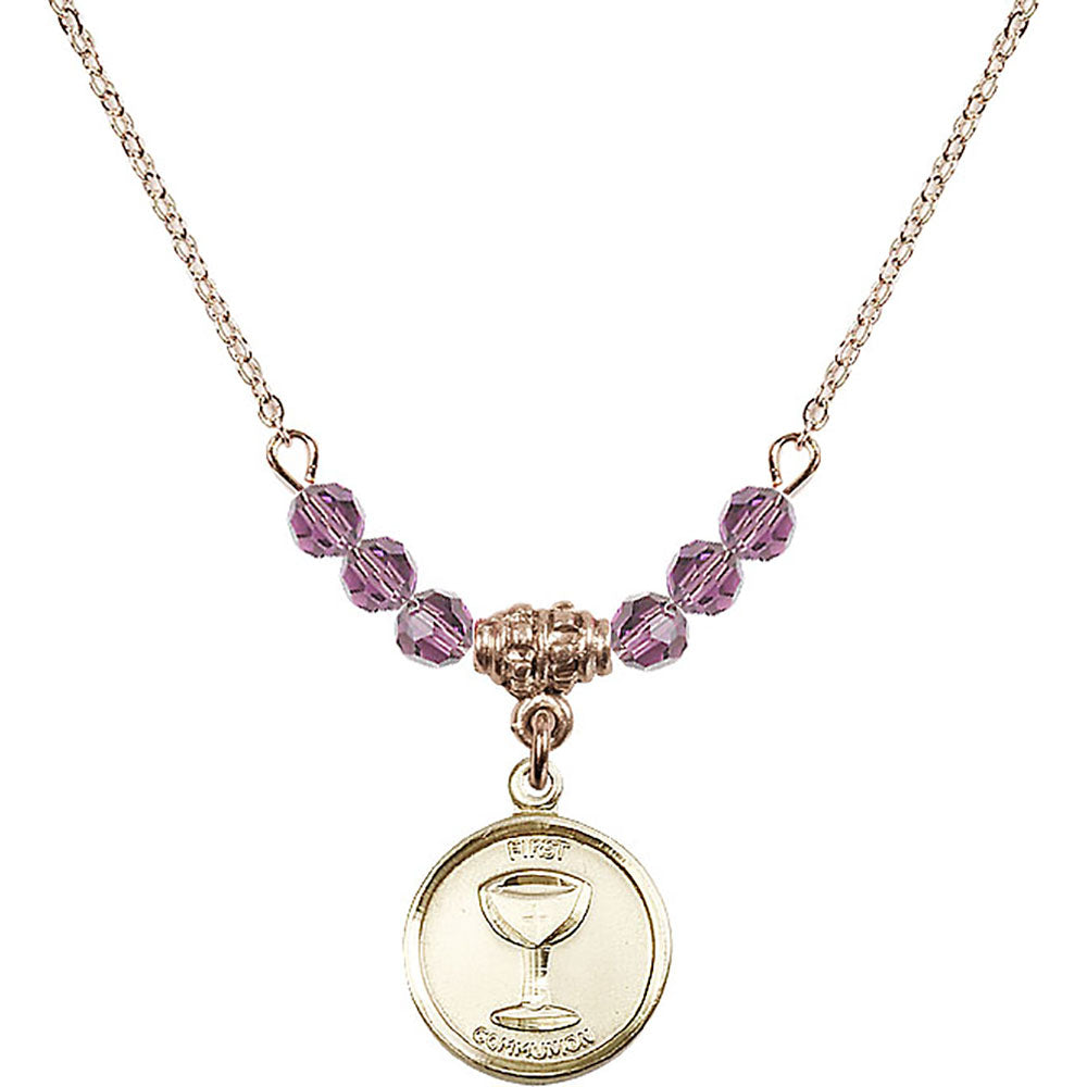 14kt Gold Filled Communion Birthstone Necklace with Light Amethyst Beads - 0601