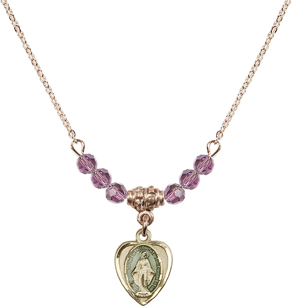 14kt Gold Filled Miraculous Birthstone Necklace with Light Amethyst Beads - 0706