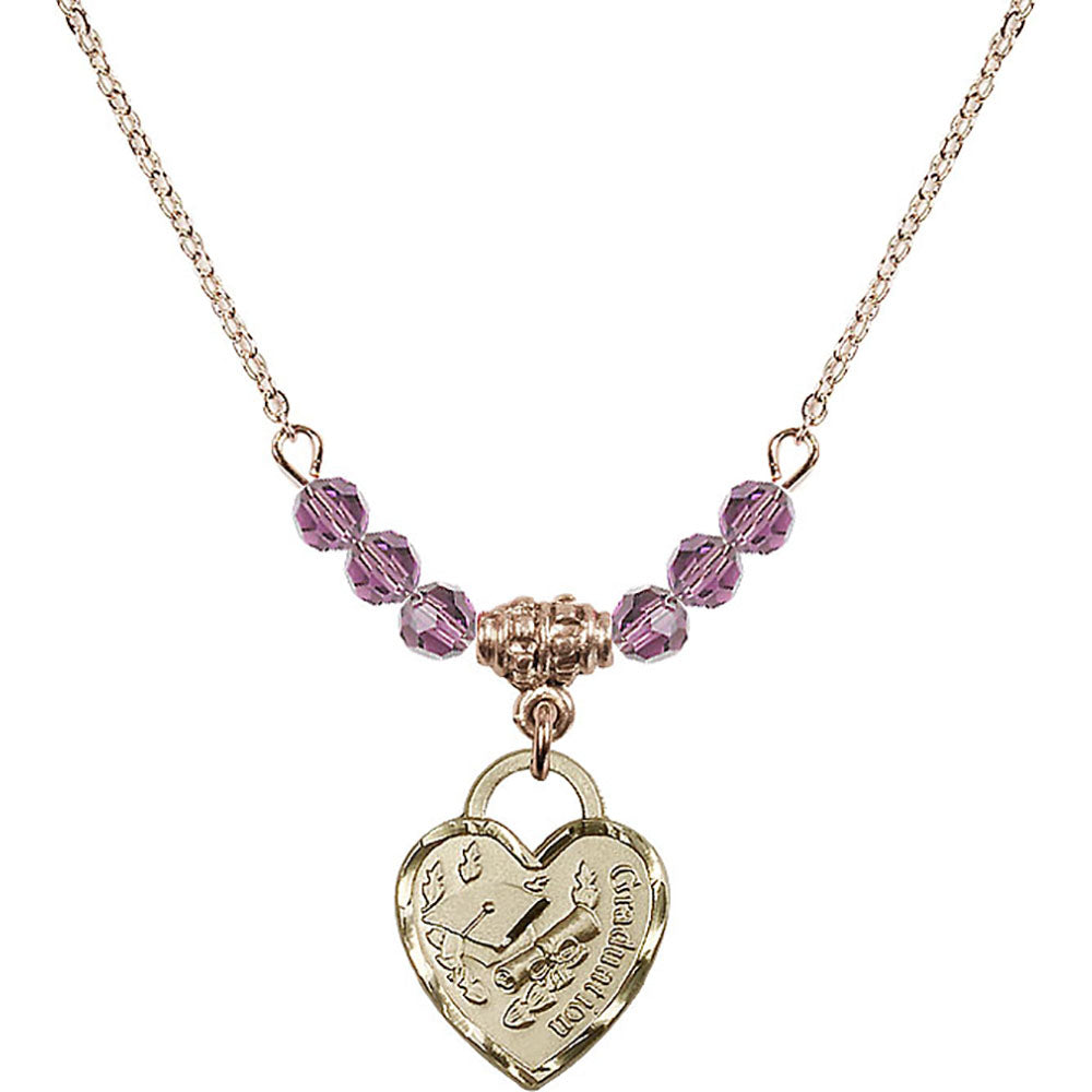 14kt Gold Filled Graduation Heart Birthstone Necklace with Light Amethyst Beads - 3406