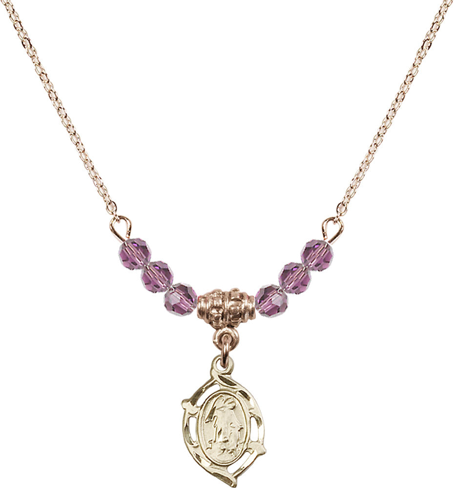 14kt Gold Filled Guardian Angel Birthstone Necklace with Light Amethyst Beads - 4154