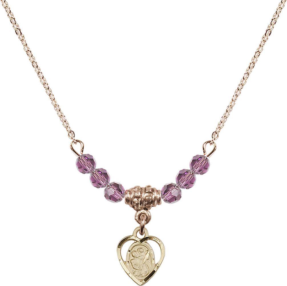 14kt Gold Filled Saint Christopher Birthstone Necklace with Light Amethyst Beads - 5403