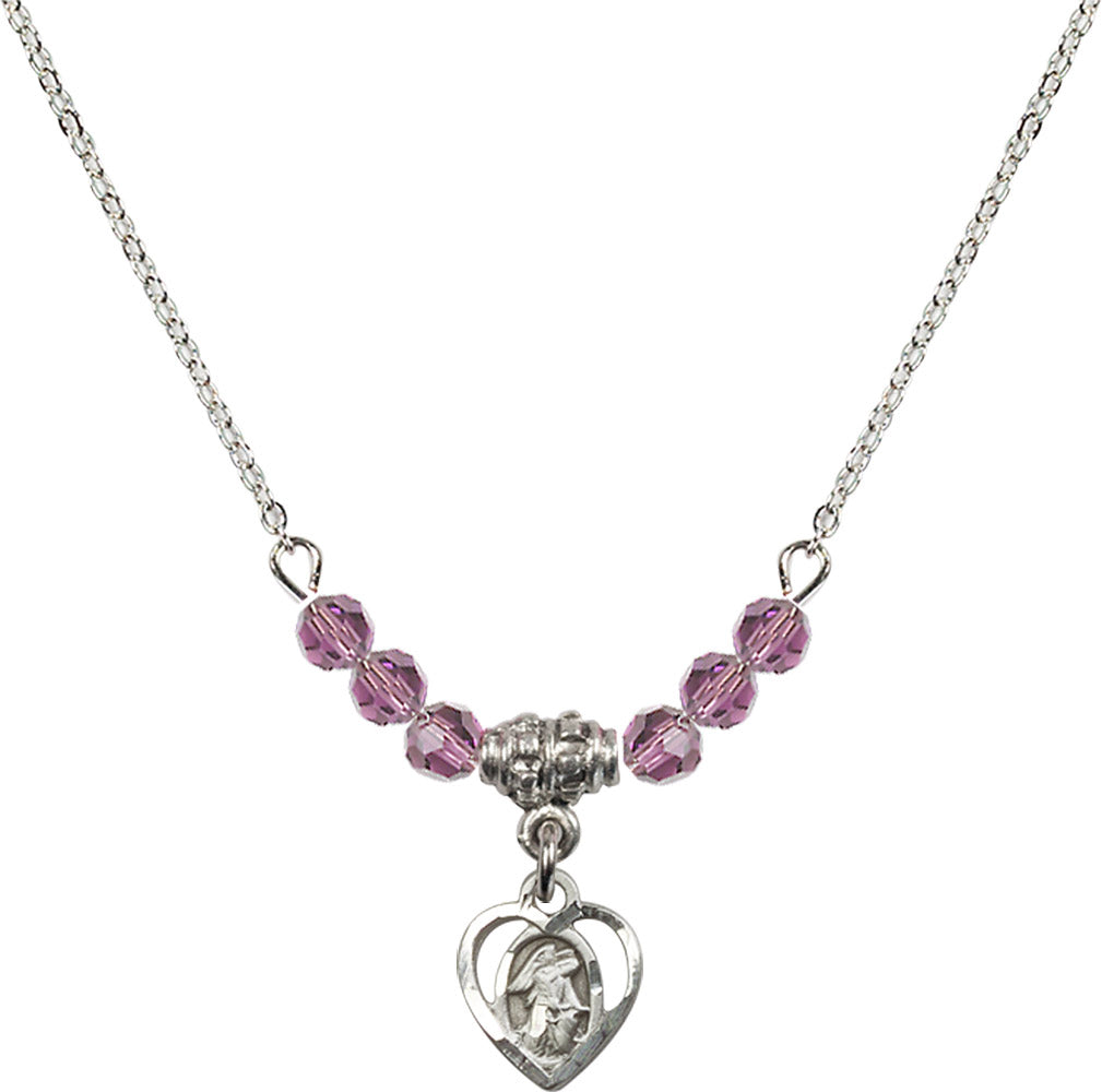 Sterling Silver Guardian Angel Birthstone Necklace with Light Amethyst Beads - 5407