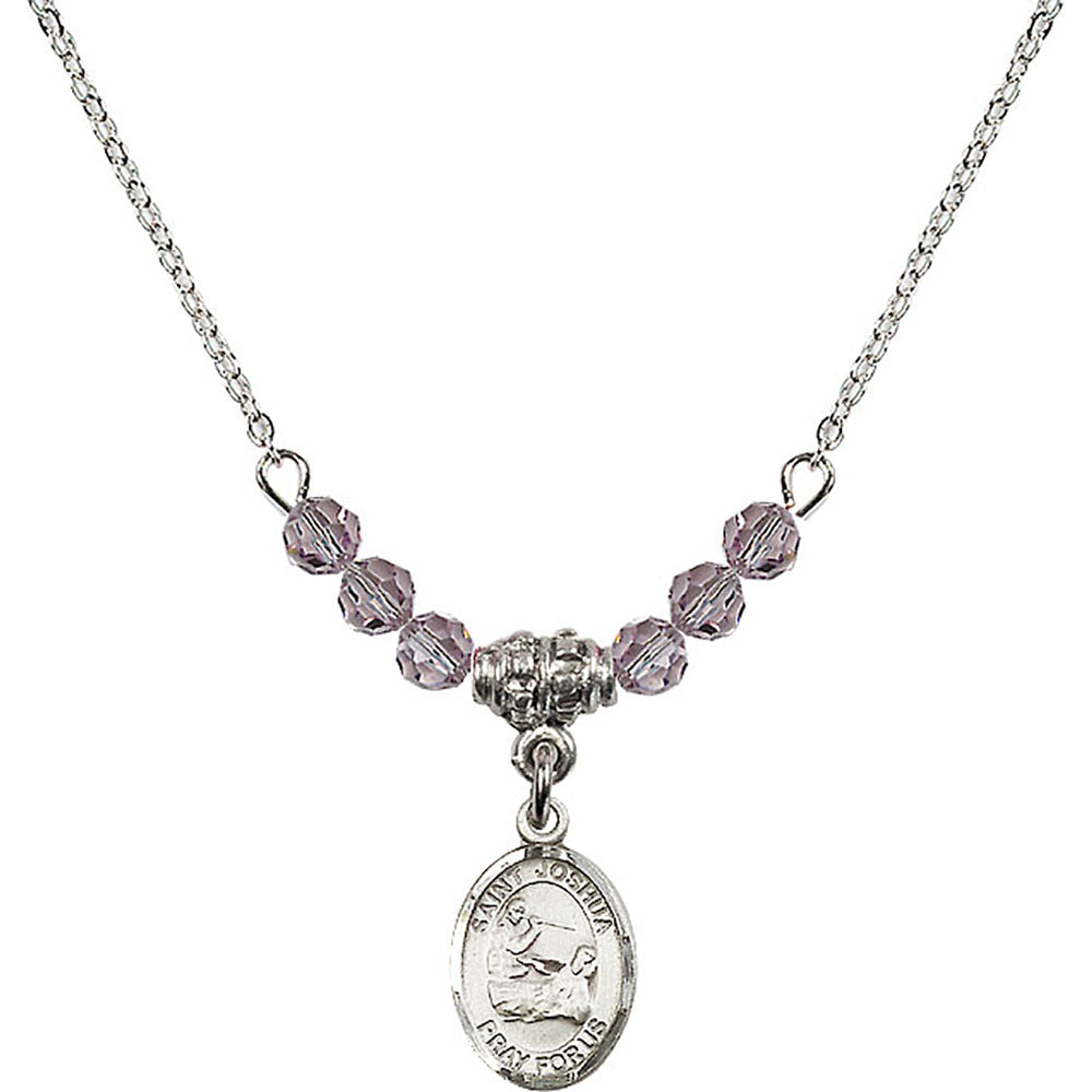 Sterling Silver Saint Joshua Birthstone Necklace with Light Amethyst Beads - 9059