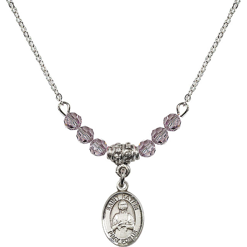 Sterling Silver Saint Kateri Tekakwitha Birthstone Necklace with Light Amethyst Beads - 9061