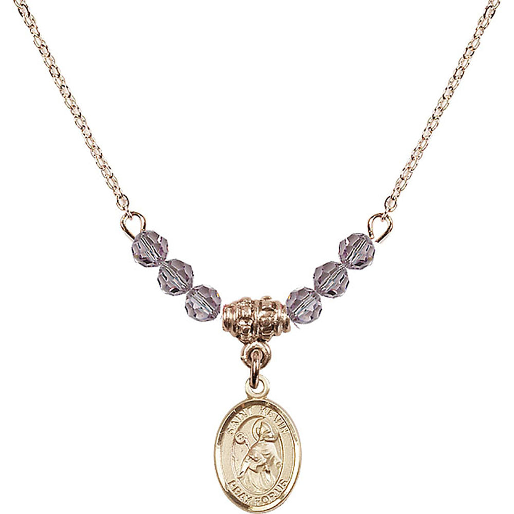 14kt Gold Filled Saint Kevin Birthstone Necklace with Light Amethyst Beads - 9062