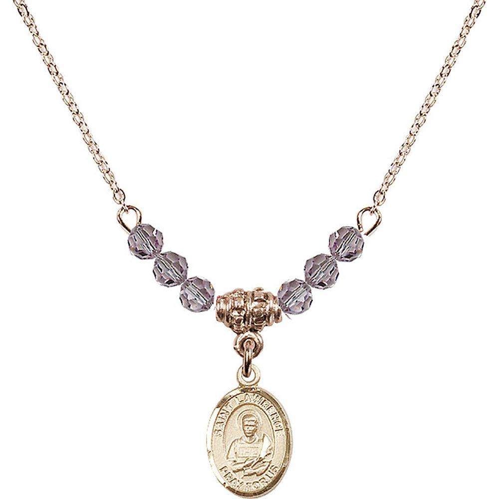 14kt Gold Filled Saint Lawrence Birthstone Necklace with Light Amethyst Beads - 9063