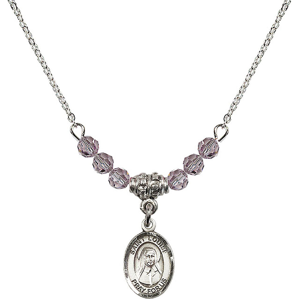 Sterling Silver Saint Louise de Marillac Birthstone Necklace with Light Amethyst Beads - 9064