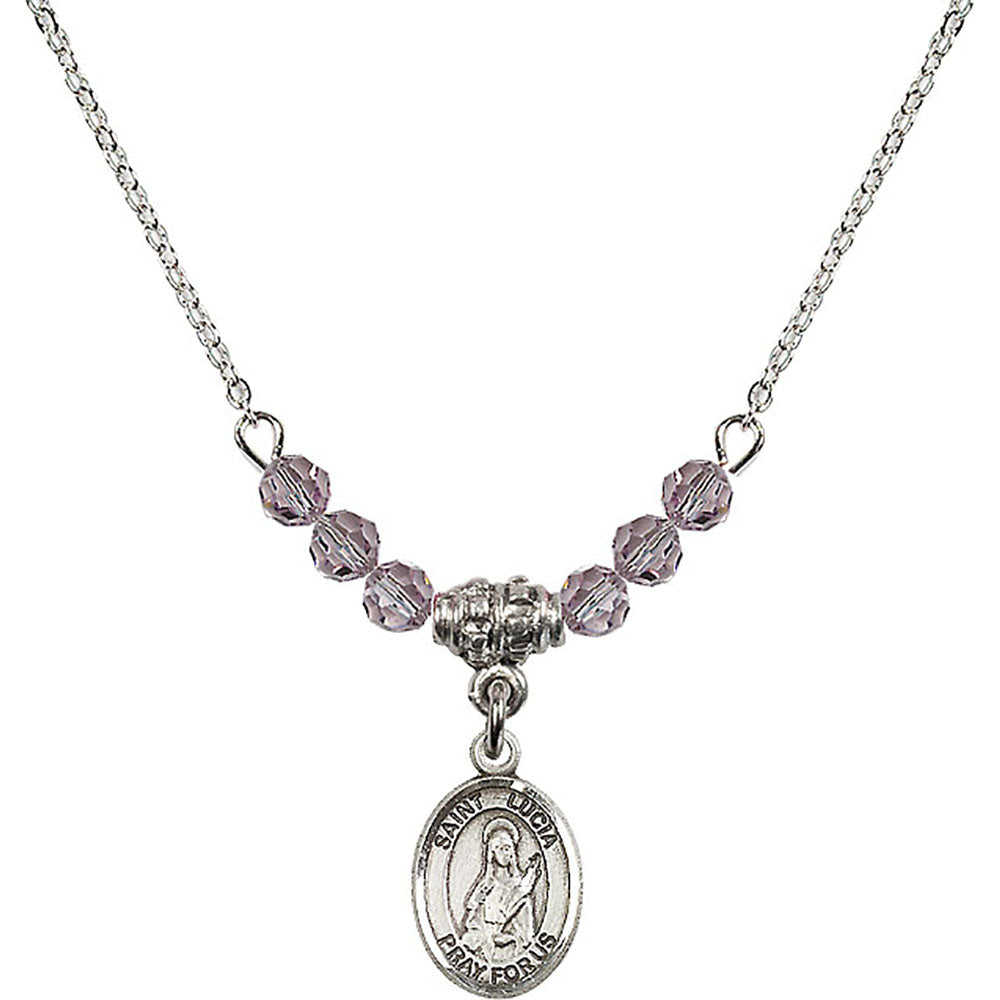 Sterling Silver Saint Lucia of Syracuse Birthstone Necklace with Light Amethyst Beads - 9065