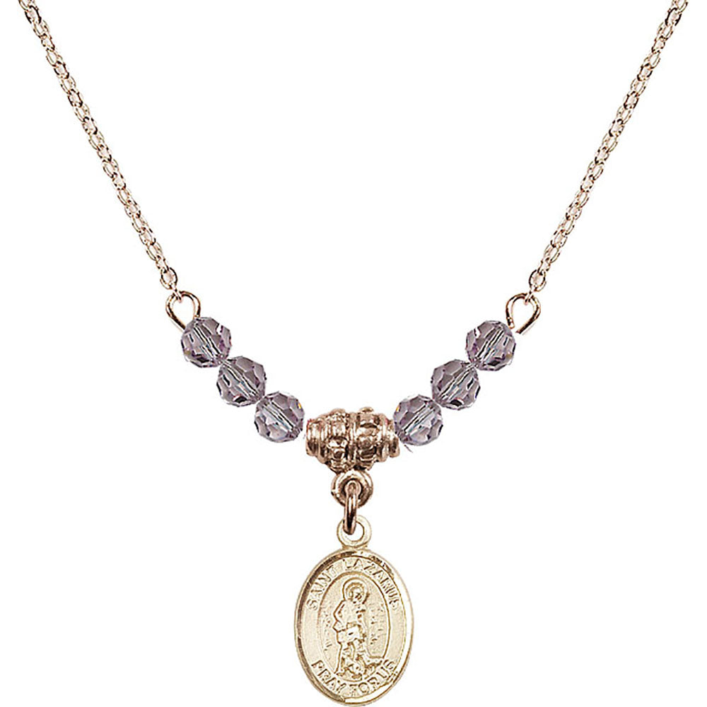 14kt Gold Filled Saint Lazarus Birthstone Necklace with Light Amethyst Beads - 9066