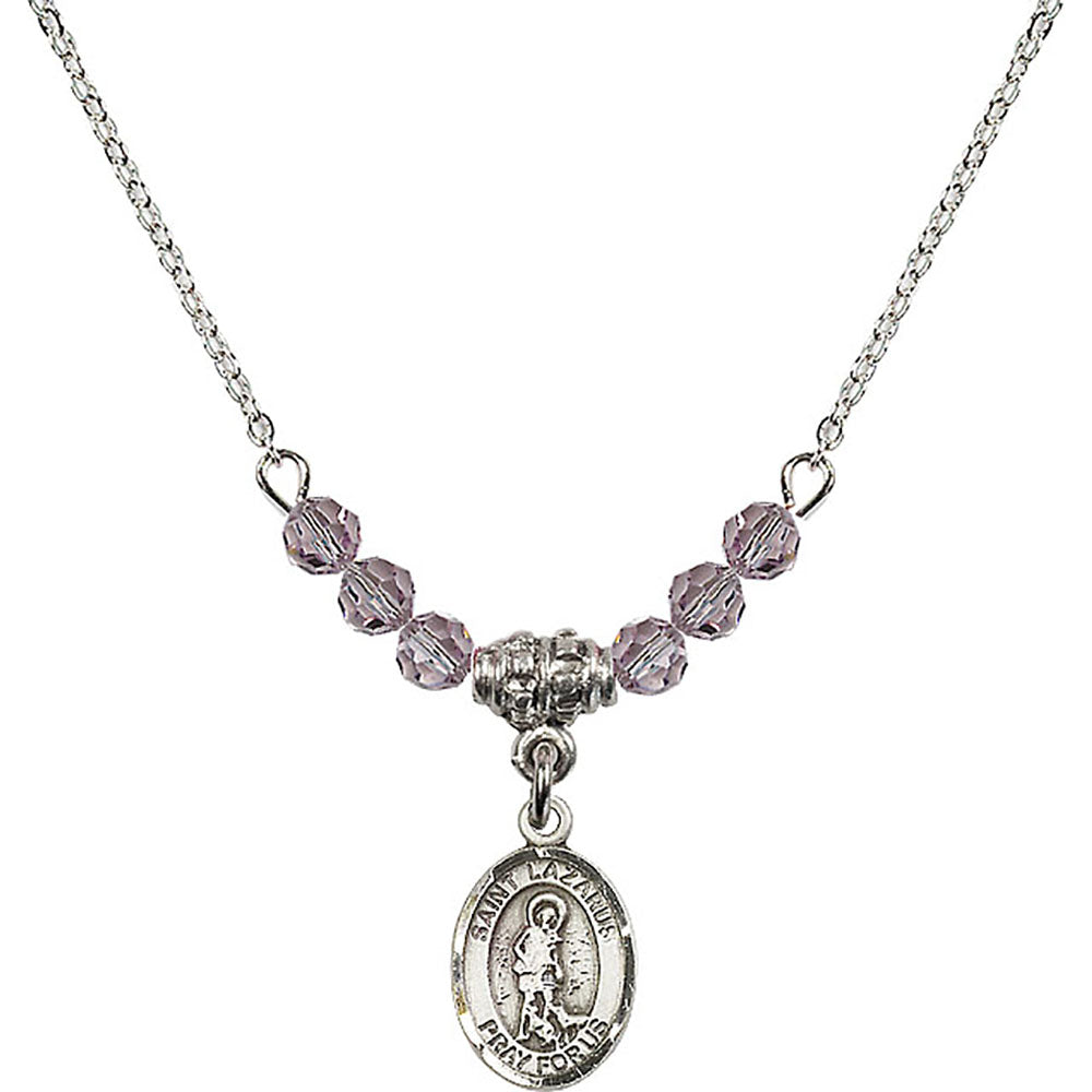 Sterling Silver Saint Lazarus Birthstone Necklace with Light Amethyst Beads - 9066