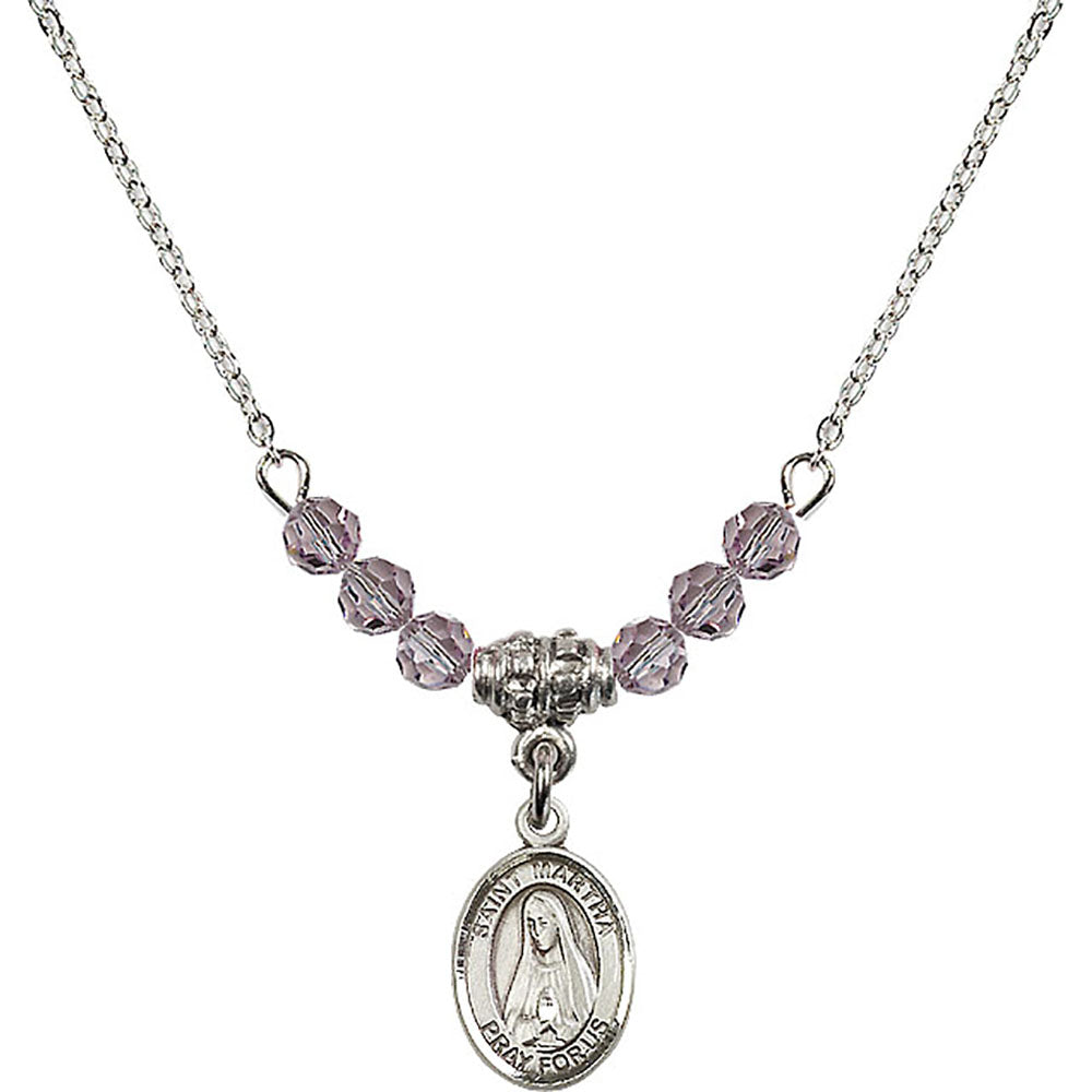 Sterling Silver Saint Martha Birthstone Necklace with Light Amethyst Beads - 9075