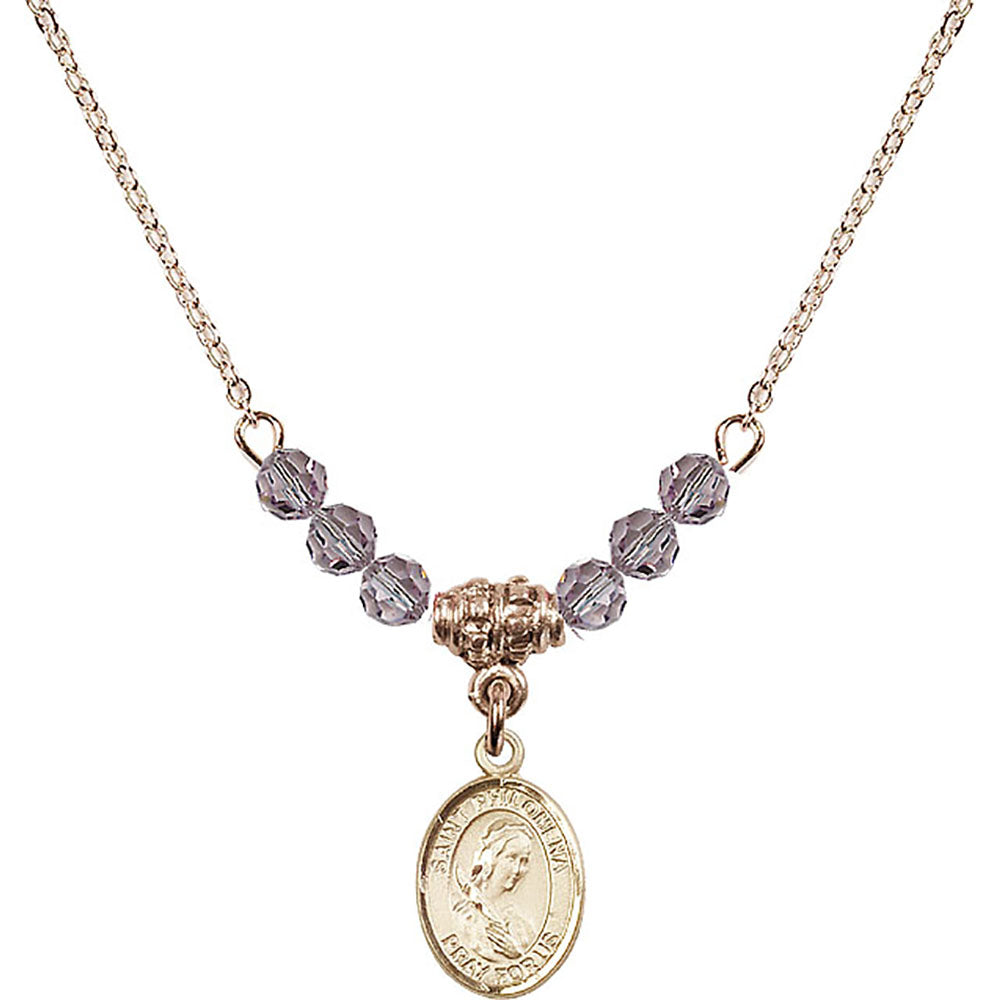 14kt Gold Filled Saint Philomena Birthstone Necklace with Light Amethyst Beads - 9077