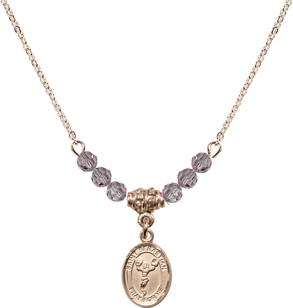 14kt Gold Filled Saint Sebastian/Cheerleading Birthstone Necklace with Light Amethyst Beads - 9170