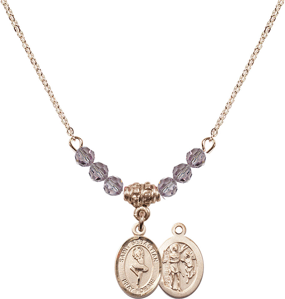 14kt Gold Filled Saint Sebastian/Dance Birthstone Necklace with Light Amethyst Beads - 9173