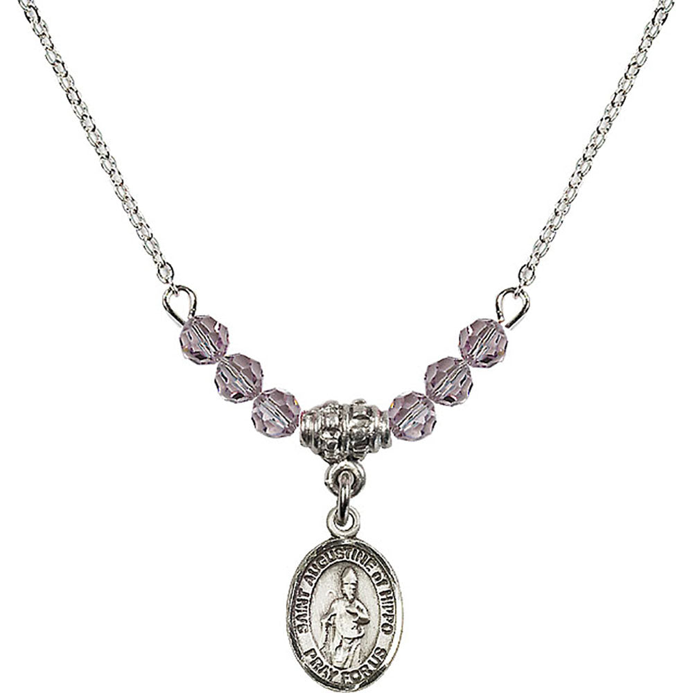 Sterling Silver Saint Augustine of Hippo Birthstone Necklace with Light Amethyst Beads - 9202