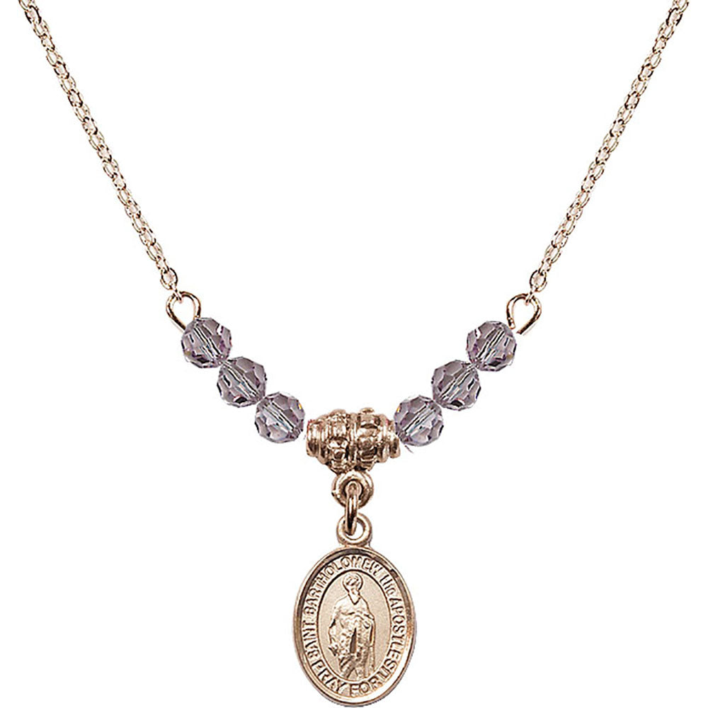14kt Gold Filled Saint Bartholomew the Apostle Birthstone Necklace with Light Amethyst Beads - 9238