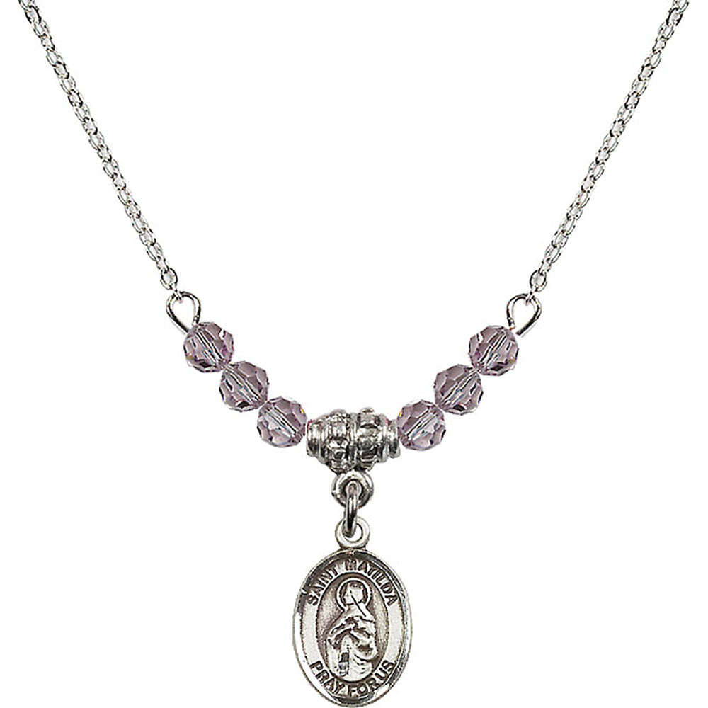 Sterling Silver Saint Matilda Birthstone Necklace with Light Amethyst Beads - 9239