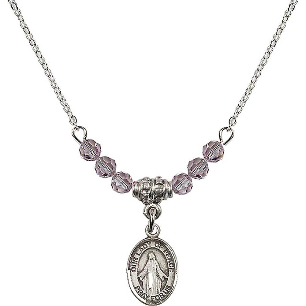Sterling Silver Our Lady of Peace Birthstone Necklace with Light Amethyst Beads - 9245