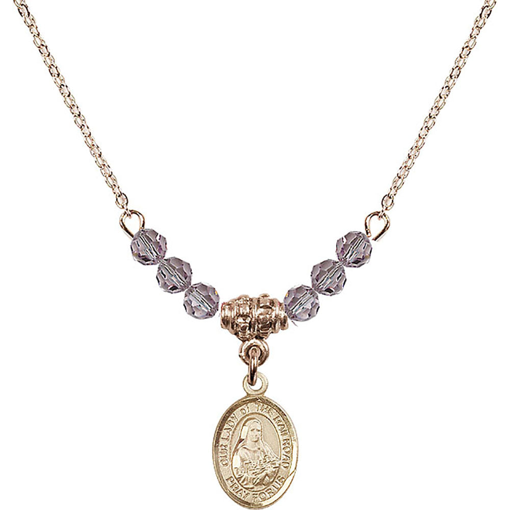 14kt Gold Filled Our Lady of the Railroad Birthstone Necklace with Light Amethyst Beads - 9247