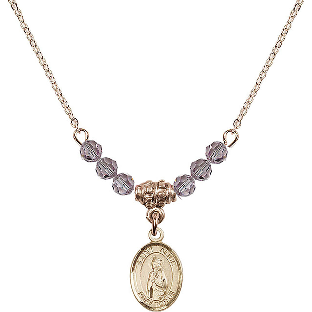 14kt Gold Filled Saint Alice Birthstone Necklace with Light Amethyst Beads - 9248