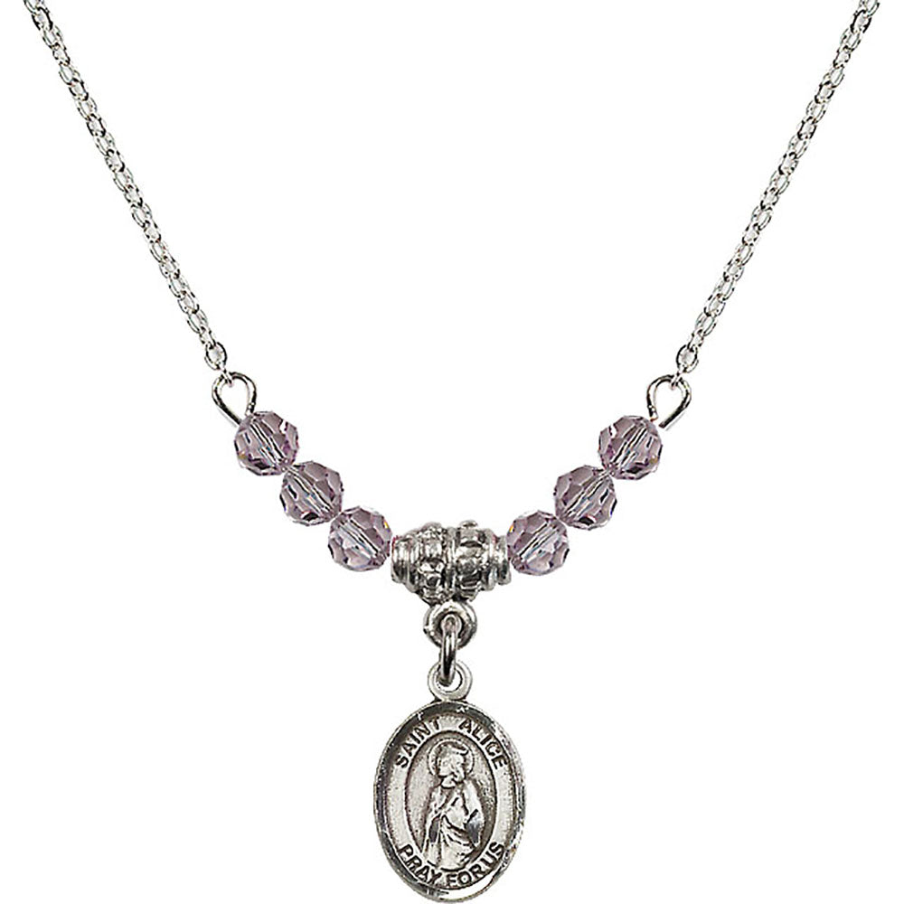 Sterling Silver Saint Alice Birthstone Necklace with Light Amethyst Beads - 9248