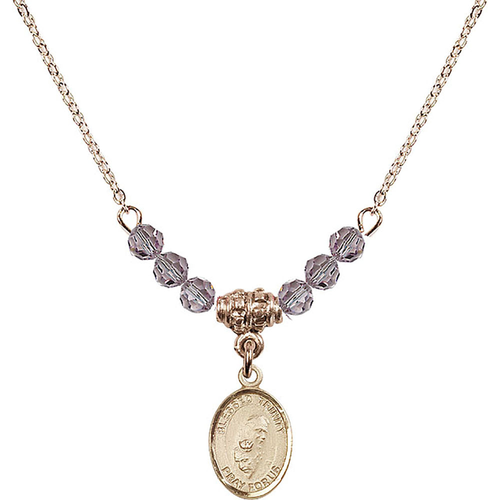 14kt Gold Filled Blessed Trinity Birthstone Necklace with Light Amethyst Beads - 9249
