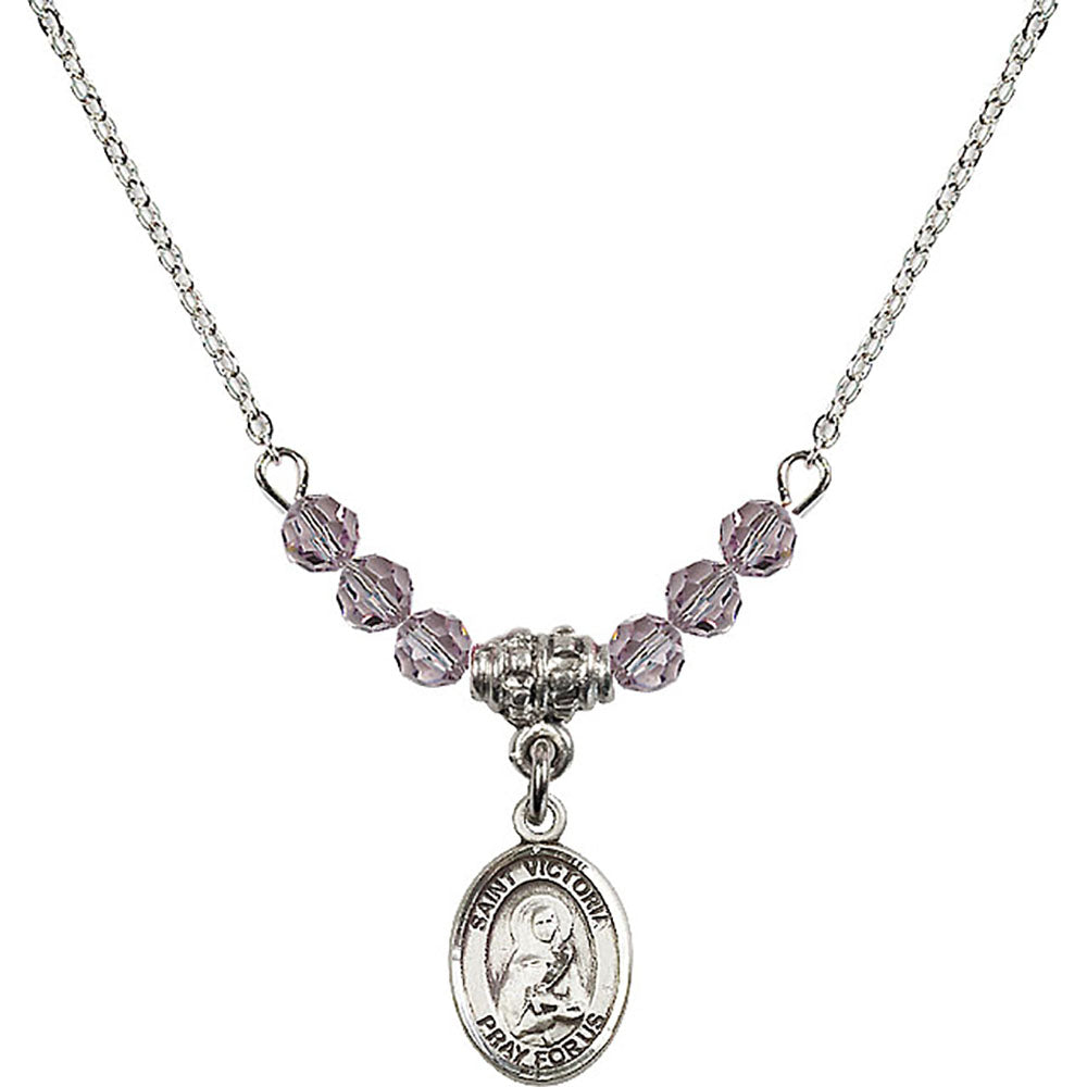 Sterling Silver Saint Victoria Birthstone Necklace with Light Amethyst Beads - 9253