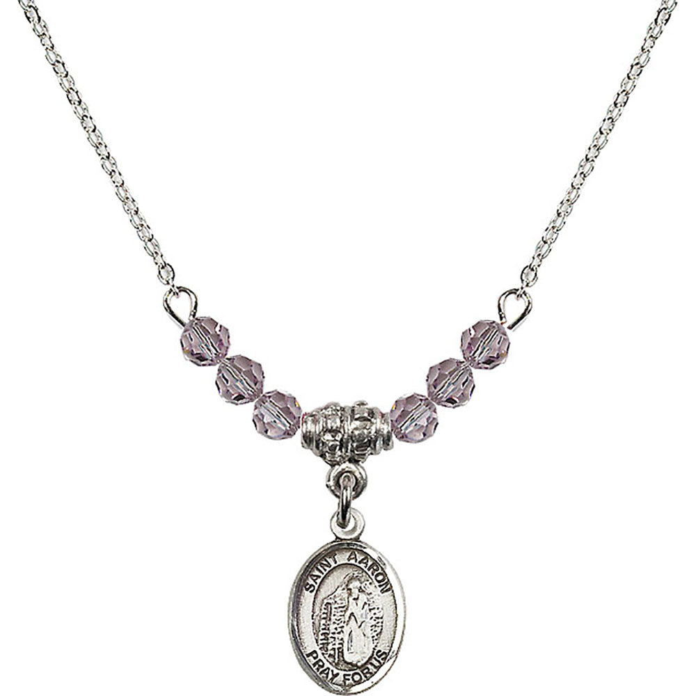 Sterling Silver Saint Aaron Birthstone Necklace with Light Amethyst Beads - 9254