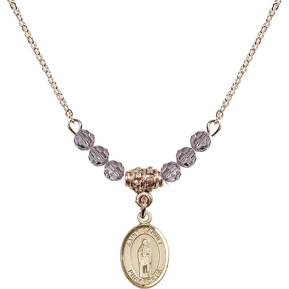 14kt Gold Filled Saint Samuel Birthstone Necklace with Light Amethyst Beads - 9259