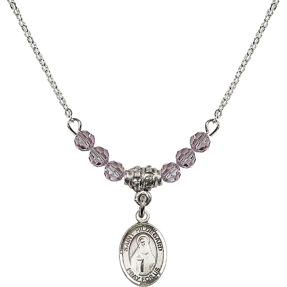 Sterling Silver Saint Hildegard von Bingen Birthstone Necklace with Light Amethyst Beads - 9260